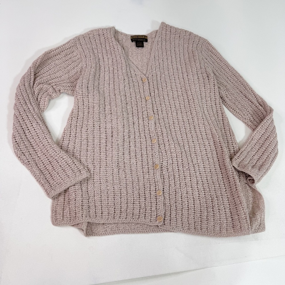 Finity Naturals Sweater Womens Small Beige Button Front Wool Blend Knit Cardigan